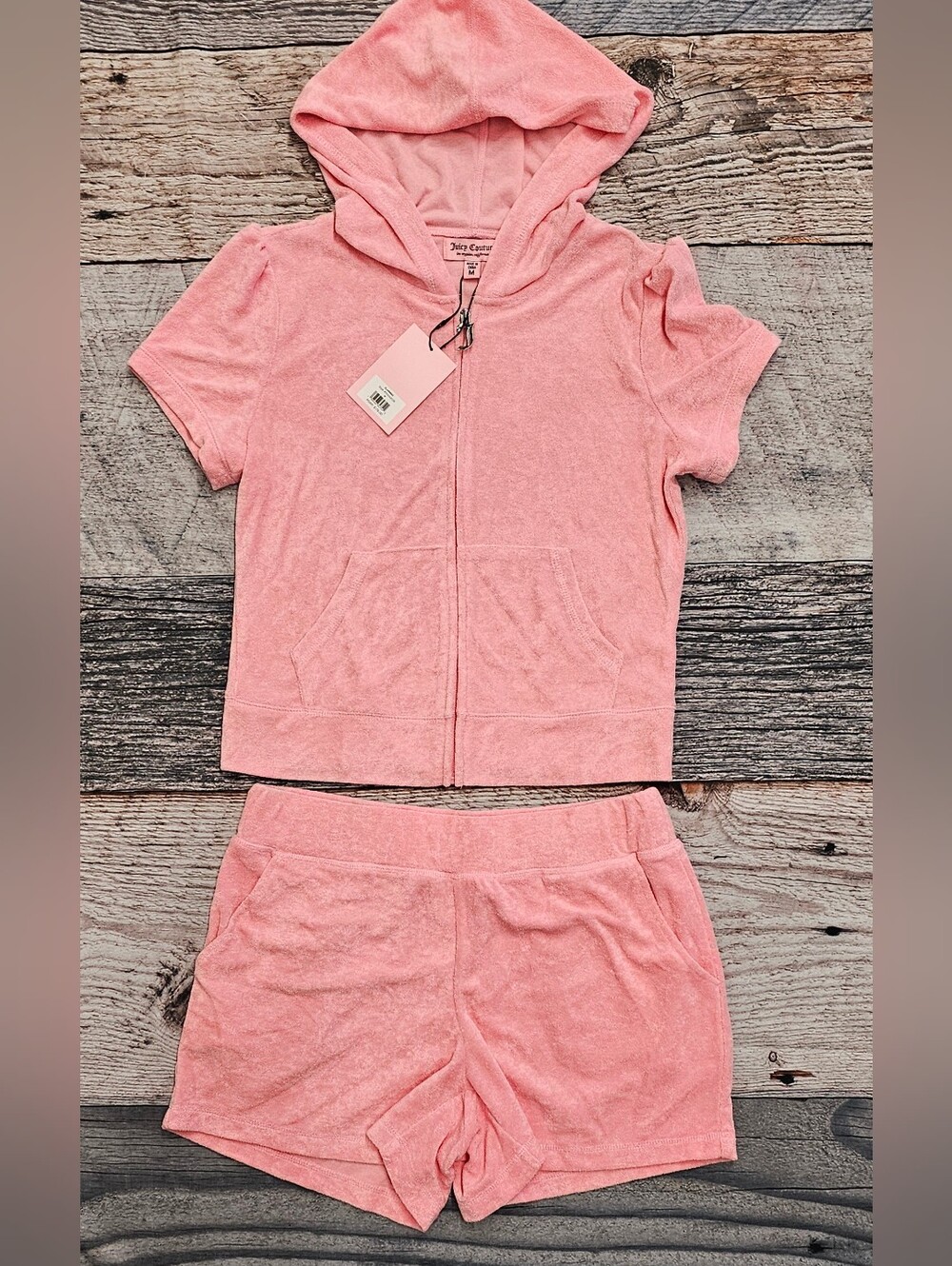 Juicy Couture Terry Hoodie Shorts Outfit Set Y2K Inspired Women's Size Medium